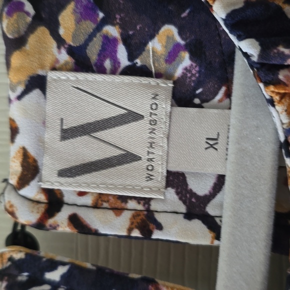 WORTHINGTON BRAND WOMEN'S PURPLE & WHITE SHORT SLEEVE BLOUSE SIZE XL - Picture 5 of 14